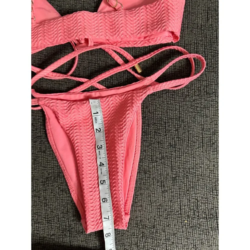 Monday Swimwear St.martin Bikini Top Bottom Set Textured in Azalea Pink size P/S